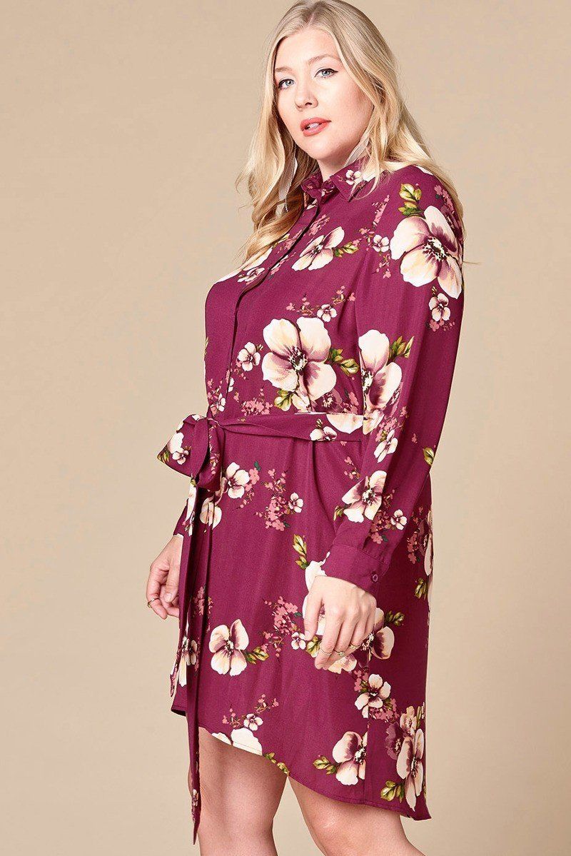 Floral Woven Button-down Collared Shirt Dress