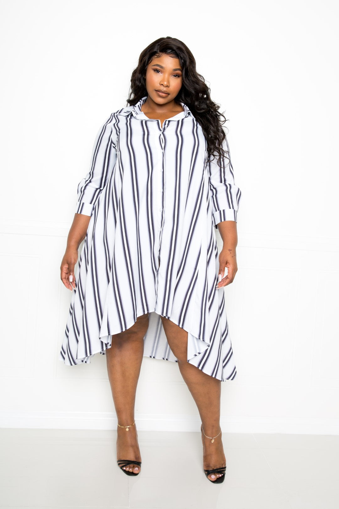 Plus Size Stripe Shirt Dress- Multiple Colors