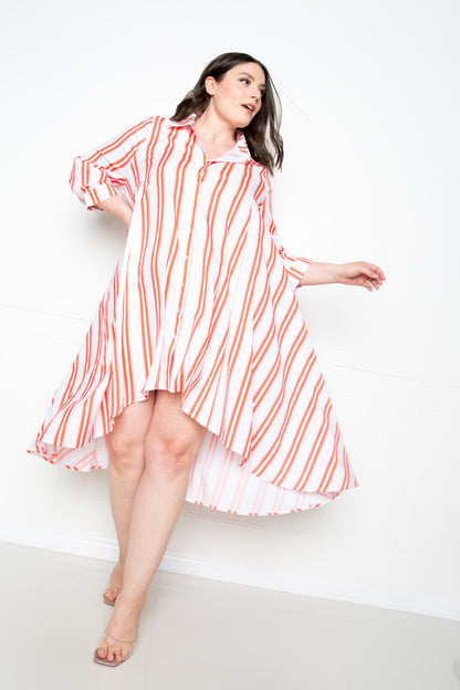 Plus Size Stripe Shirt Dress- Multiple Colors