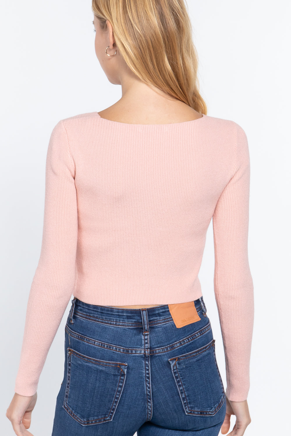 V-neck Front Knotted Crop Sweater- Multiple Colors