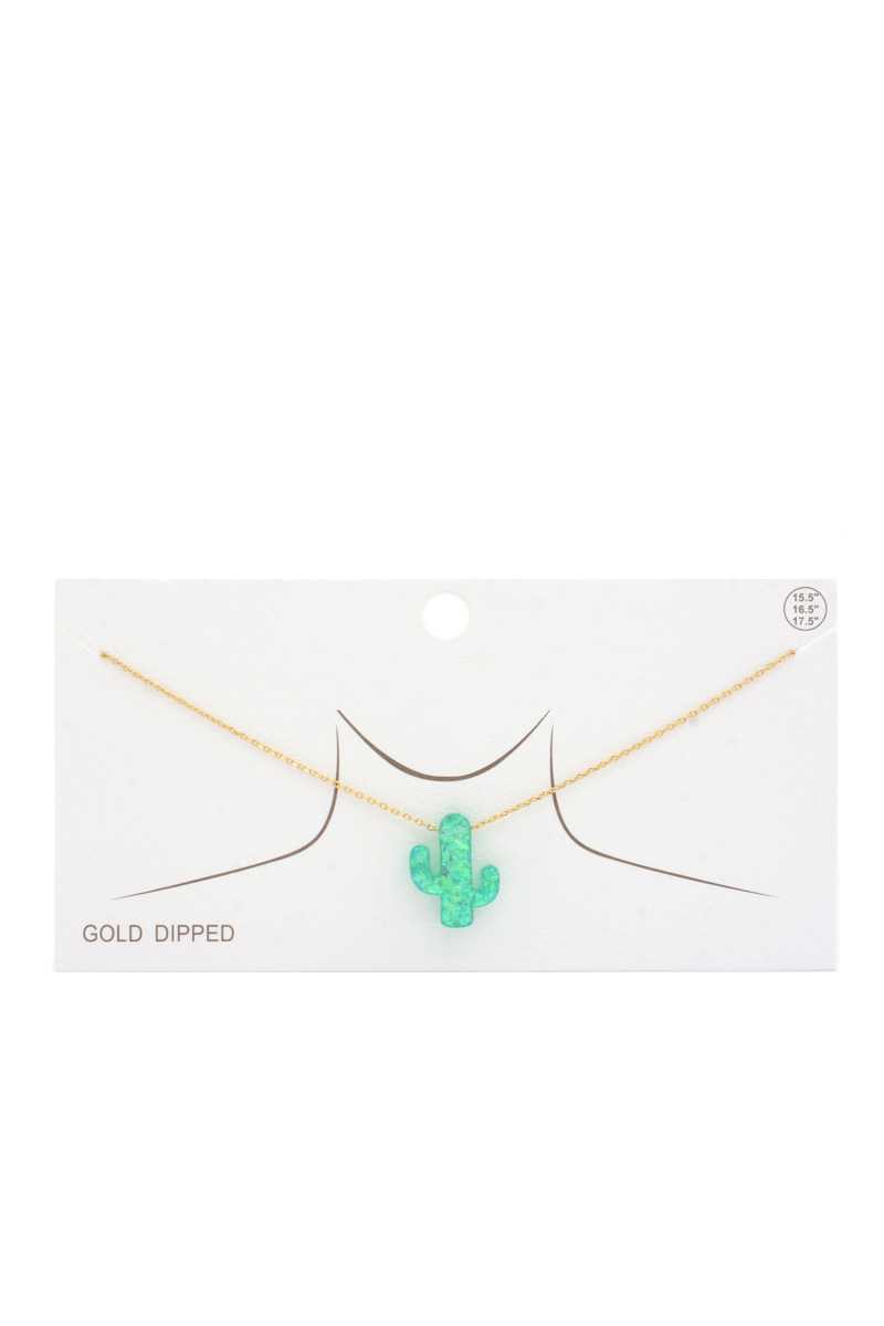 Iridescent Cactus Charm Gold Dipped Necklace