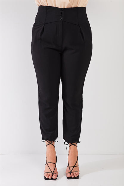Plus Size Black High-waisted Classic Pegged Pants