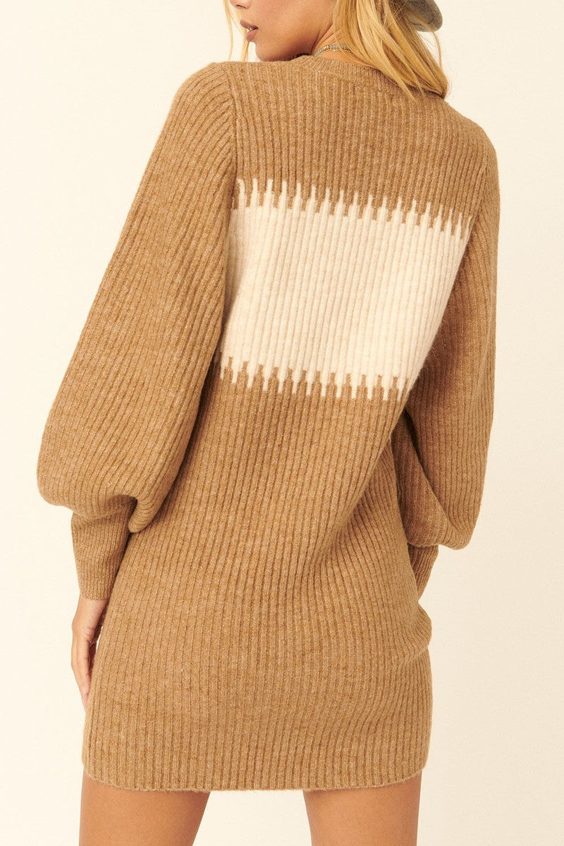 A Ribbed Knit Sweater Mini Dress- Multiple Colors