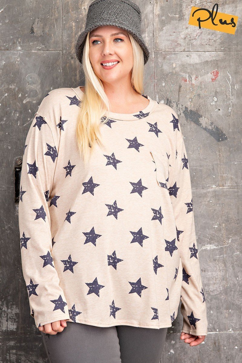 Plus Size Star Printed Poly Rayon Loose Fit Top