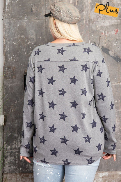 Plus Size Star Printed Poly Rayon Loose Fit Top