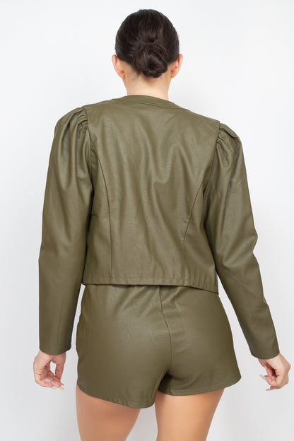 Side Button Detailed Jacket & Shorts Set- Multiple Colors