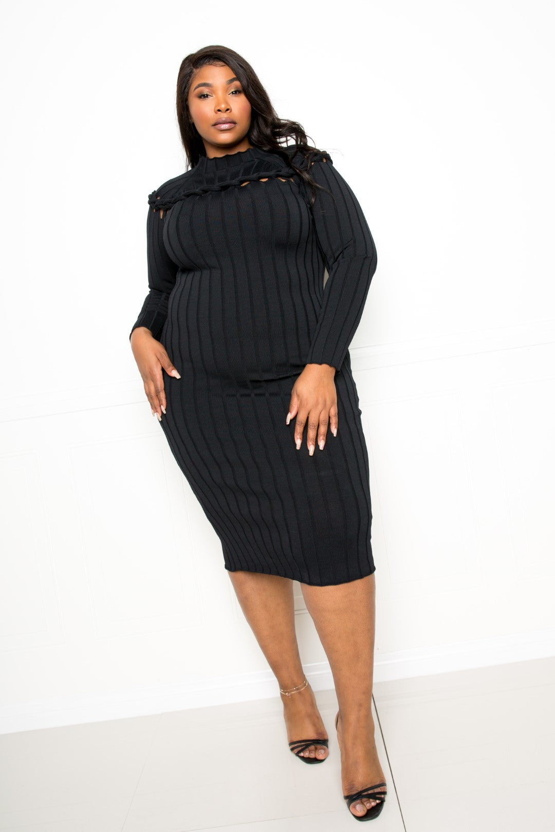 PLUS SIZE Bodycon Sweater Dress With Knot Detail