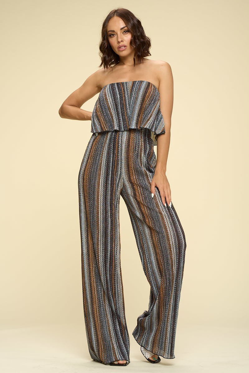 Womens Two Piece Set Flowy Strapless Crop Top, High Waist Palazzo Pants