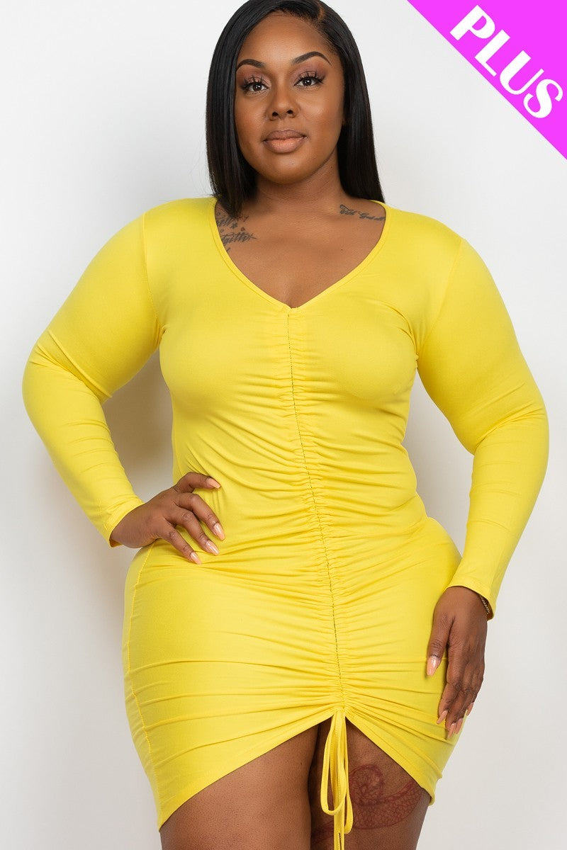 Plus Size Drawstring Ruched Front Dress- Multiple Colors