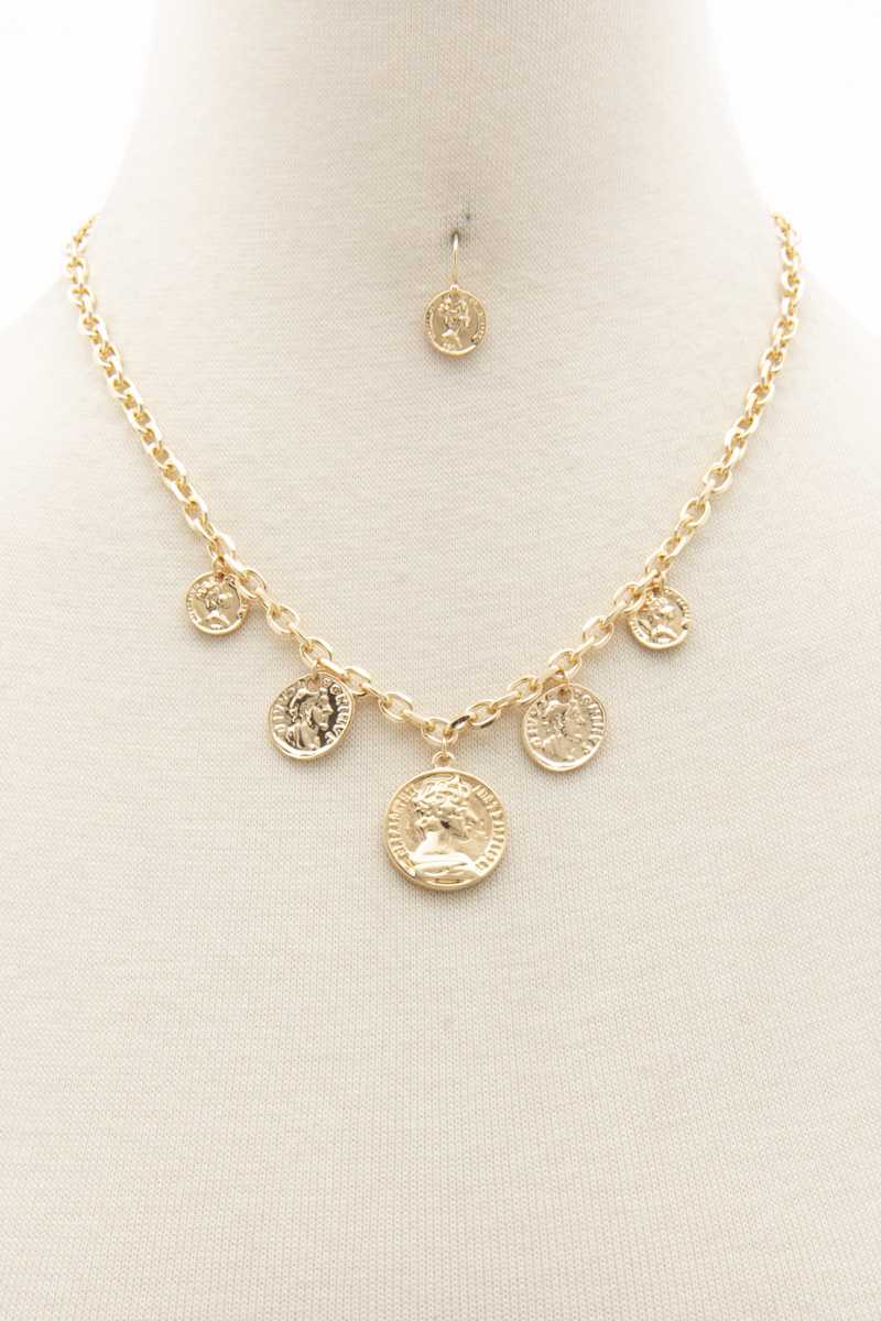 Coin Charm Oval Link Necklace