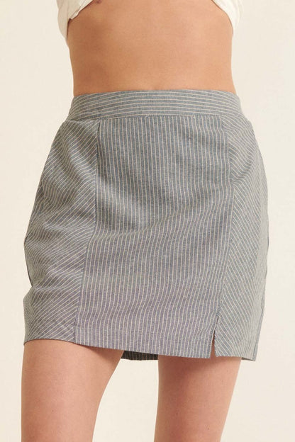 Banded Front Waist Pinstripe Mini Skirt