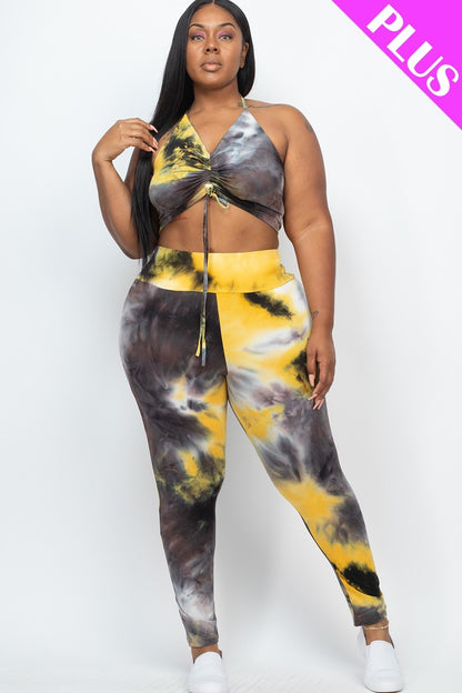 Plus Size Ruched Crop Top And Leggings Set
