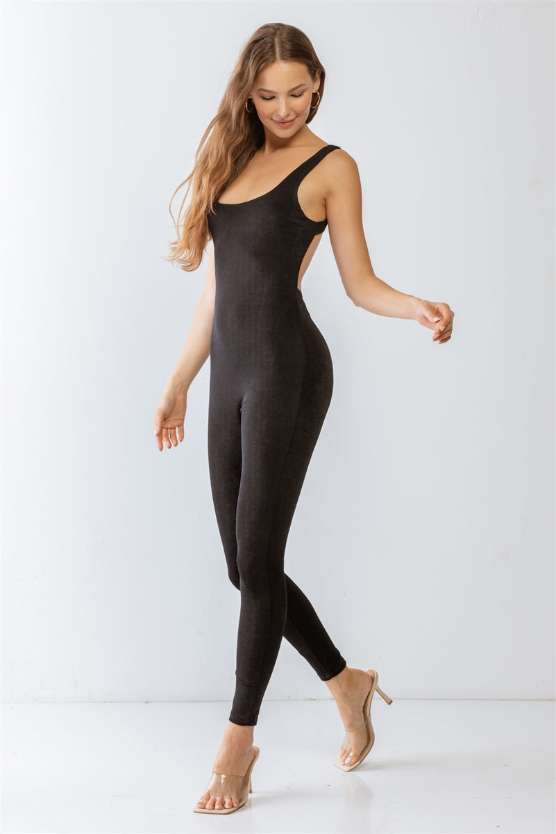 Black Sleeveless Cut-out Detail Slim Fit Jumpsuit & Open Front Long Sleeve Cardigan Set