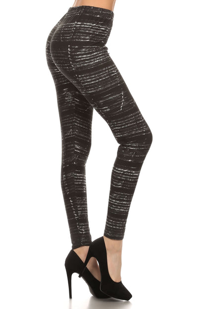 Tie Dye Print, Full Length Leggings In A Fitted Style With A Banded High Waist