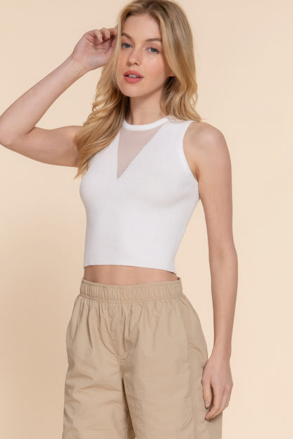 Sleeveless W/sheer Contrast Knit Top