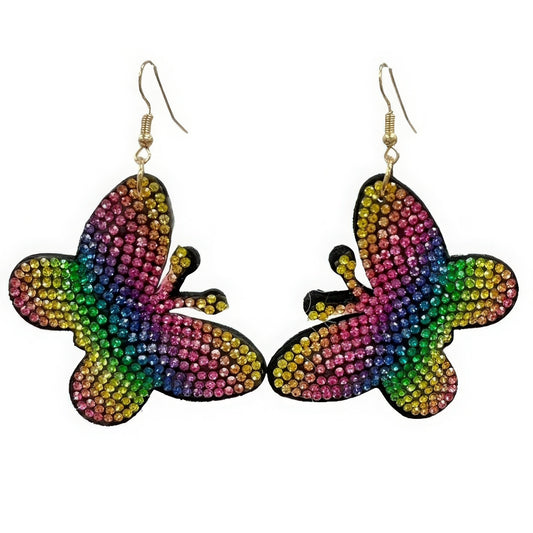 Rainbow Rhinestone Butterfly Dangle Earring