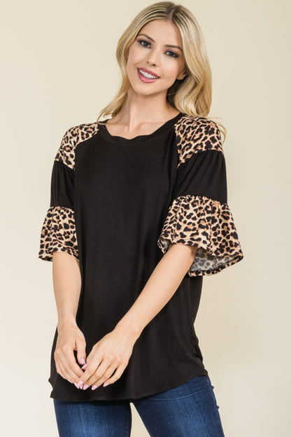 Celeste Full Size Texture Printed Color Block Top