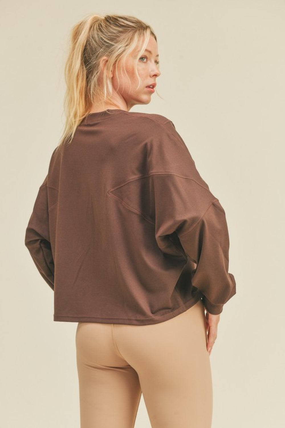 Kimberly C Full Size Dolman Sleeve Sweatshirt in Chocolate