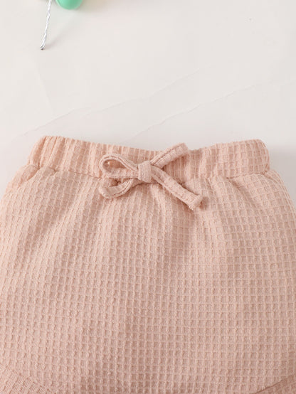 Baby Girl Waffle-Knit Tie-Shoulder Top and Shorts Set