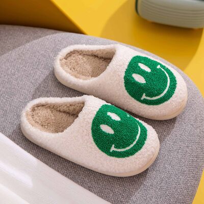 Melody Smiley Face Slippers - White/Green